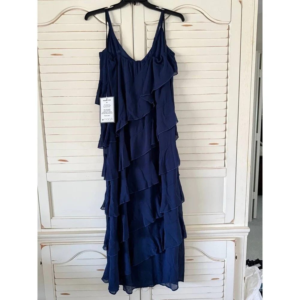 B Darlin Ruffle Gown – Size 14W – Navy V-Neck Sleeveless Chiffon Formal - Picture 3 of 3
